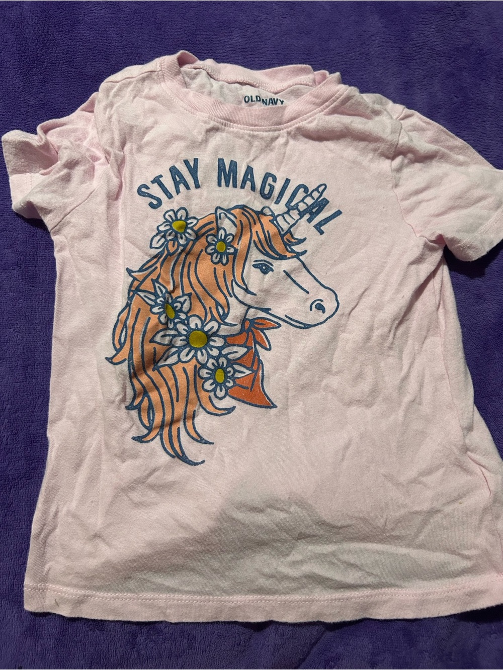 Old Navy Pink Short Sleeve Tee with 'Stay Magical' Unicorn